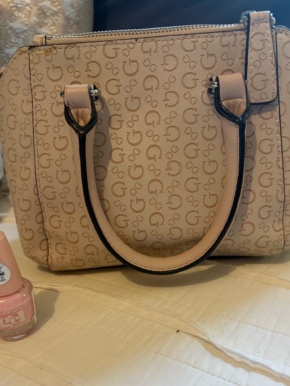 G by Guess Pink Beige Monogram Satchel